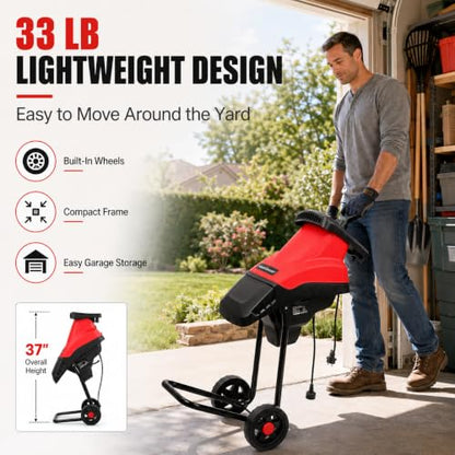 PowerSmart Electric Wood Chipper Shredder, 15-Amp|4500RPM Corded Wood Chipper for Branches Up to 1-5/8 Inch, Portable Yard Waste Shredder with 50L Collection Bag for Garden, Lawn & Landscaping Cleanup