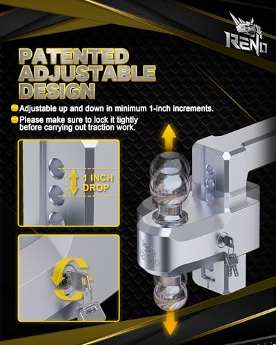 RENO Trailer Hitch (2" Receiver) - 6" Drop/Rise Adjustable Trailer Hitch - size: 2" Receiver x 6" Drop/Rise
