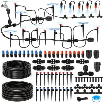 Drip Irrigation System with Quick-Connect, 248FT Complete Kit - size: 34FT 1/2''Main tube+214FT 1/4'' tube