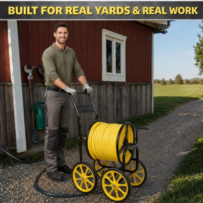 Garden Hose Reel Cart, Heavy Duty Hose Reel with Wheels, Outdoor Water Hose Reel for Backyard, Garden, or Lawn, Metal Hose Carts (400ft Hose Carriage) - size: 400ft Hose Carriage