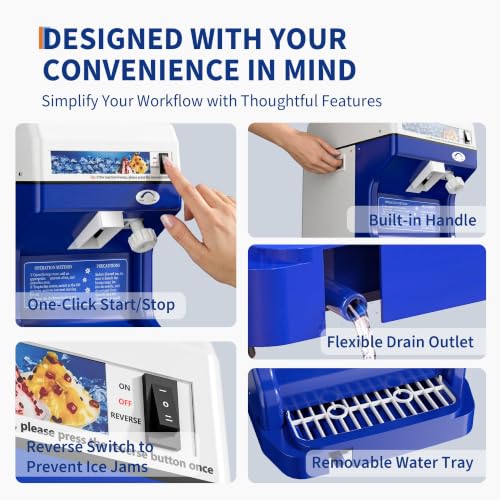 Commercial Shaved Ice Maker, 300Lbs/H Electric Ice Shaver with 5L Hopper