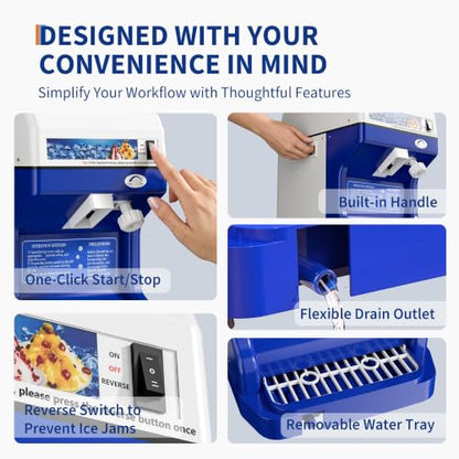 Commercial Shaved Ice Maker, 300Lbs/H Electric Ice Shaver with 5L Hopper