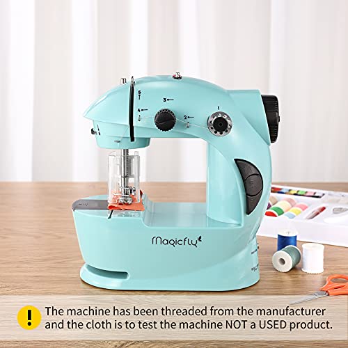 Magicfly Mini Sewing Machine with Extension Table, Dual Speed Portable Sewing Machine for Beginners with Light, Sewing Kit for Household Use, Blue - color: blue