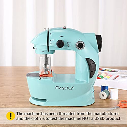 Magicfly Mini Sewing Machine with Extension Table, Dual Speed Portable Sewing Machine for Beginners with Light, Sewing Kit for Household Use, Blue - color: blue