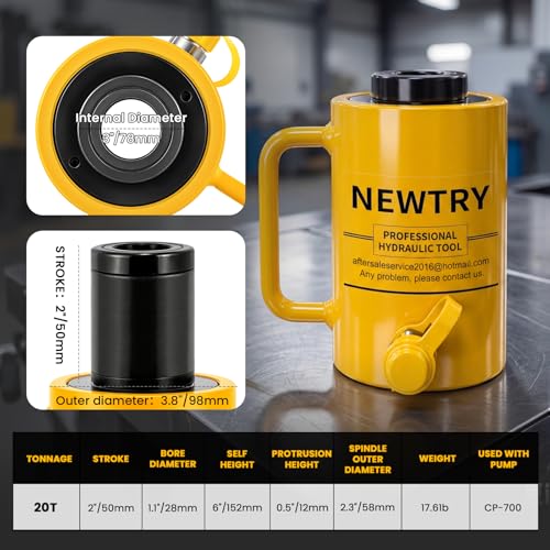 NEWTRY 20T Hydraulic Hollow Jack Cylinder, 2" Stroke Porta Power Ram