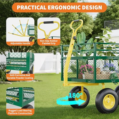 1400 LB Garden Cart with Removable Mesh Sides & Adjustable Handles - color: Green Yellow, size: 1400 LBS