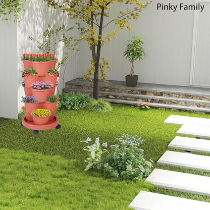 5-Tier Vertical Garden Tower Stackable Planter for Strawberries, Flowers, Vegetables & Herbs 2-Pack - color: Brown, size: 2 Pack