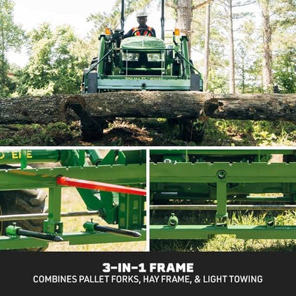 Titan Attachments Heavy Duty Pallet Fork Frame with 2" Trailer Receiver Hitch and Bale Spear Sleeves Fits JD Loaders