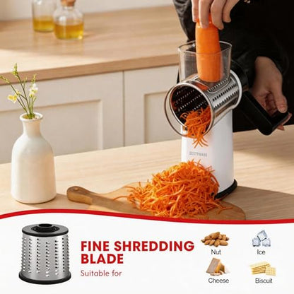 Rotary Cheese Grater Hand Crank with Foldable Handle, Three Blades - color: White