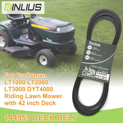 Mower Deck Belt 144959 for Craftsman LT1000 LT2000 LT3000 DYT4000 42 inch Deck Husqvarna Poulan AYP 138255 532144959 532138255 Riding Lawn Mowers(1/2" x 95") - size: 532144959