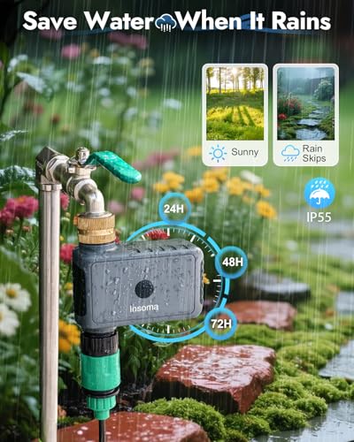 WiFi Water Timer Brass Inlet, 1-Zone Smart Hose Faucet Timer App & Voice Control via 2.4GHz WiFi, Sprinkler Timers w/Auto/Manual/Rain Delay Modes for Garden/Lawn, Works with Alexa & Google Assistant - size: 1 Zone-Metal-WiFi