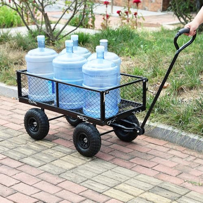Wagon With Removable Sides for Farms, Warehouses - Garden Dump Cart With Air Wheels (Black) - Essential for Your Dream Garden - color: Black Air Wheels