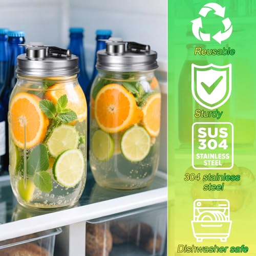 Mason Jar Pour Spout Lid Stainless Steel, Regular Mouth Pour Spout Flip Cap Lids for Mason Jars, Anticracking Leak Proof Seal Cover Airtight for Drinking Salad Dressing & Food Storing(4PCS) - style: Regular Mouth Stainless Steel Lid 4 PCS