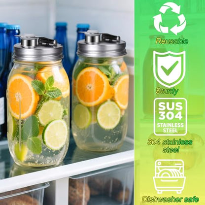 Mason Jar Pour Spout Lid Stainless Steel, Regular Mouth Pour Spout Flip Cap Lids for Mason Jars, Anticracking Leak Proof Seal Cover Airtight for Drinking Salad Dressing & Food Storing(4PCS) - style: Regular Mouth Stainless Steel Lid 4 PCS