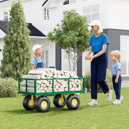 Heavy Duty Steel Garden Wagon Cart - 900 lbs Load - 2-in-1 Outdoor Utility Yard Cart - 10" All-Terrain Wheels - Removable Mesh Sides - 180° Rotating Handle - Collapsible Metal Lawn Trailer - size: 900 lbs