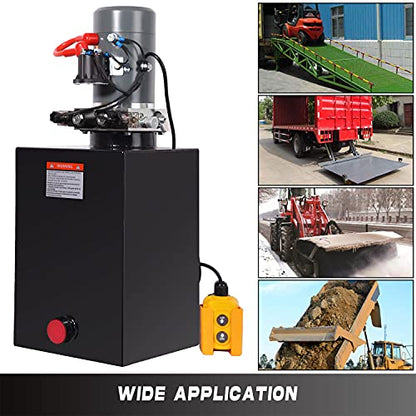 Hydraulic Power Unit 10 Quart Double Acting Hydraulic Pump DC 12V Power Unit Metal Reservoir for Car Lifting Dump Trailer