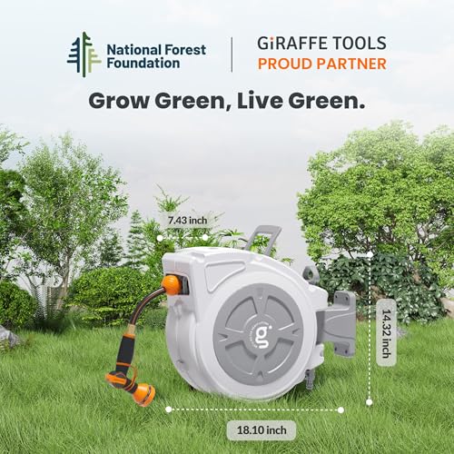 Giraffe Tools Garden Retractable Hose Reel 1/2" x 65FT,Wall Mounted