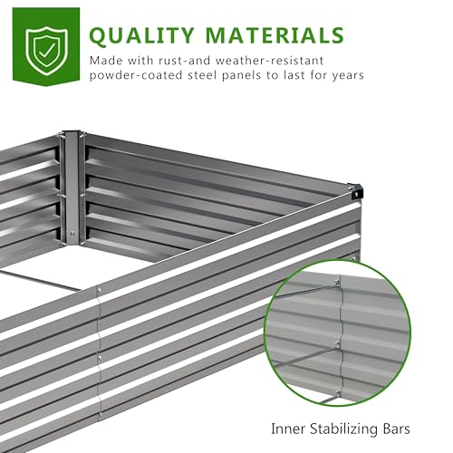 2PCS 8x4x1ft Galvanized Raised Garden Bed,Outdoor Planter Box Metal Patio Kit Planting Bed for Vegetables Flowers Herb,Silver - size: 8x4x1(2PCS), style: Sliver