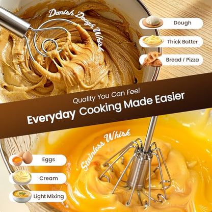 Danish Dough Whisk & Egg Whisk Set for Sourdough Bread, 12 inch - size: 12+12 inch