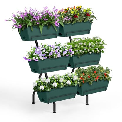 2 Column Vertical Raised Garden Beds 6 Planter Boxes Standing Garden Bed - color: Green