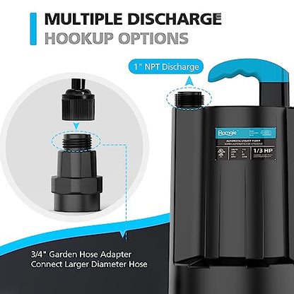 1/3 HP Auto Sump Pump, 2250GPH Submersible Utility Pump, 10ft Cord - color: Black