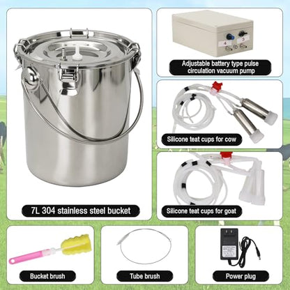 2-in-1 Goats and Cows Milking Machine Upgrade 1.85Gal/7L - size: 7L
