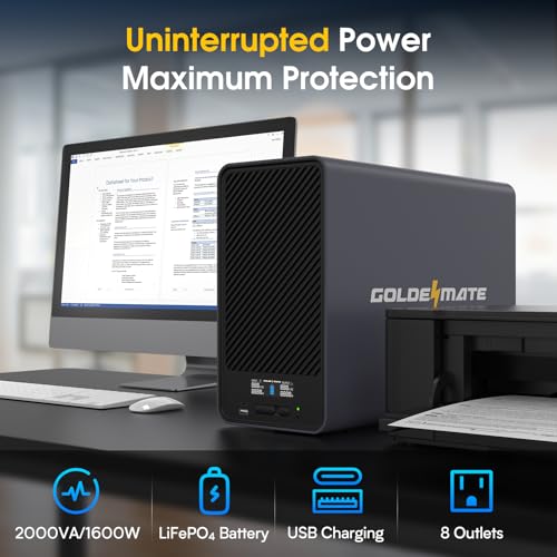 GOLDENMATE 2000VA/1600W Lithium UPS Battery Backup & Surge Protector, Gray - color: Gray, size: 2000va/1600w