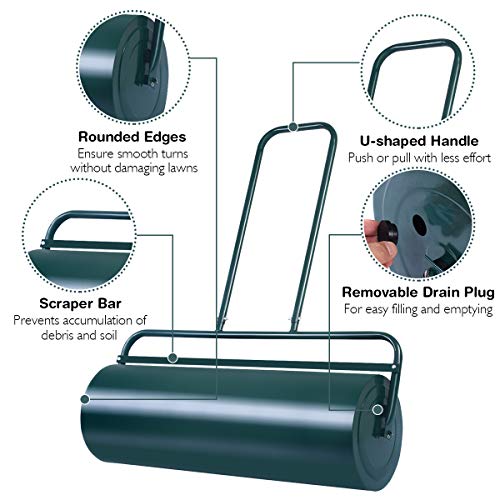 S AFSTAR Lawn Roller, Push Tow Behind Sod Roller with U Shaped Handle, Water and Sand Filled Garden Drum Roller for Planting, Seeding, Eliminating Turf Damage (13 by 24-inch/ 13 Gal) - color: Green, size: 13 by 24-inch/ 13 Gal