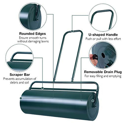 S AFSTAR Lawn Roller, Push Tow Behind Sod Roller with U Shaped Handle, Water and Sand Filled Garden Drum Roller for Planting, Seeding, Eliminating Turf Damage (13 by 24-inch/ 13 Gal) - color: Green, size: 13 by 24-inch/ 13 Gal