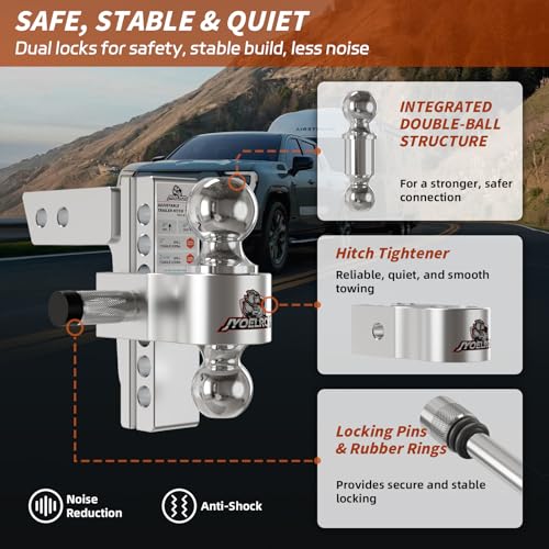 Adjustable Aluminum Hitch Mount for 2.5" Receiver, 6" Drop/Rise - size: 2" & 2.5" w/ Sleeve, 6" Drop/Rise