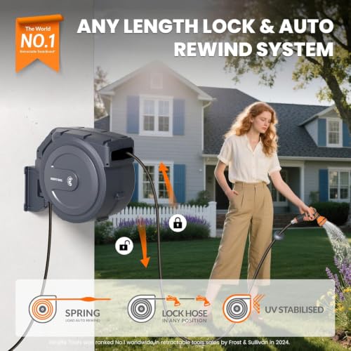 Giraffe Tools Retractable Garden Hose Reel 5/8" 62FT Auto Rewind Wall Mount - size: 5/8''62ft