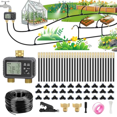 120FT Drip Irrigation System with Smart Water Timer - size: 120Ft Double-Tube Brass with Timer