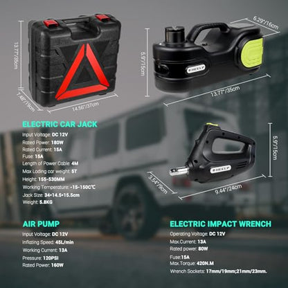 E-HEELP Electric Car Jack Kit 5 Ton 12V with Pump, LCD and Impact Wrench