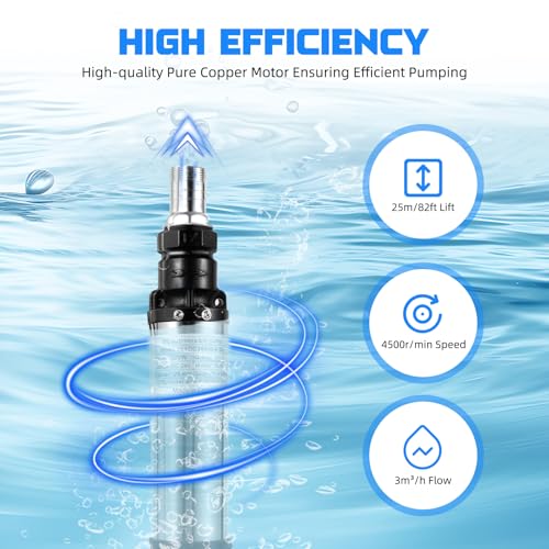 24 V Well Pump Deep Well Submersible Water Pump 200W Solar Pump Stainless Steel Deep Well Submersible Water Pump for Irrigation Home Industrial Livestock Drinking or Tank Filling (24V 200W) - color: 24v 320w