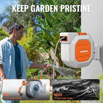 Retractable Garden Hose Reel 1/2 inch x 150 ft Wall Mounted - color: White, size: 1/2"-150FT