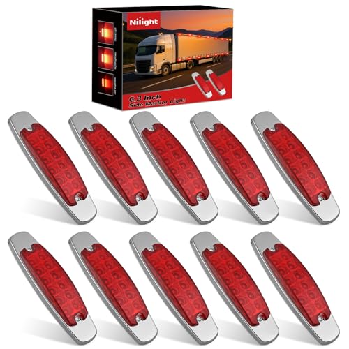 Nilight 6.3" Red Rectangle Side Marker Light with High Low Strobe - color: Red 6.3" 10Pcs