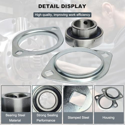 2 Pack SBPFL207-22 Pillow Block Bearings 1-3/8" Bore Bearing Units Steel Flange Mounted Bearing Housing Pressed Steel Flange Bearing (SBPFL207) - style: SBPFL207-22