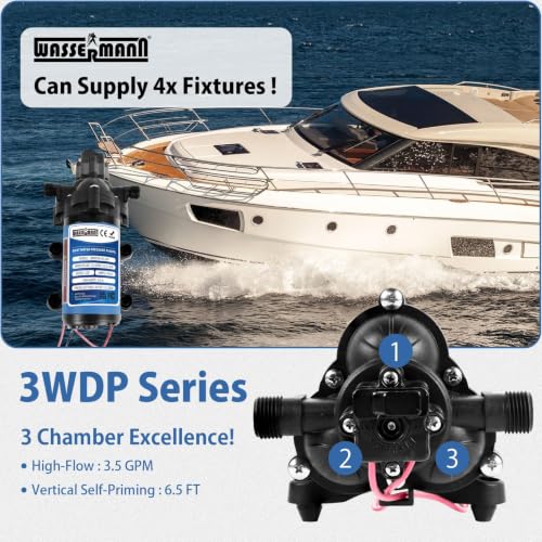 WASSERMANN 110V AC Water Diaphragm Pump,4.5GPM 55PSI 1/2" NPSM,Self-Priming Fresh Water Pressure Booster Pump,Pressure Switch, for Garden Kitchen Bathroom RV Marine Camper - color: Blue9
