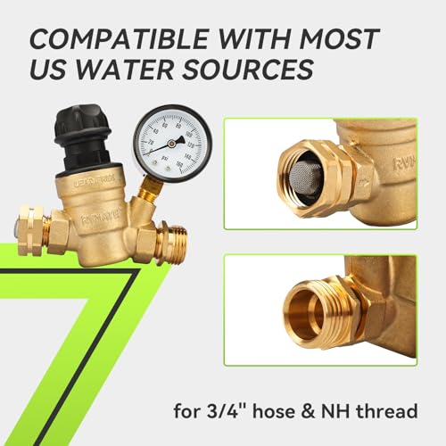 RVMATE RV Water Pressure Regulator with Adjustable Knob, Lead-Free Brass - size: Adjustable Knob 2.0