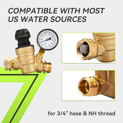 RVMATE RV Water Pressure Regulator with Adjustable Knob, Lead-Free Brass - size: Adjustable Knob 2.0