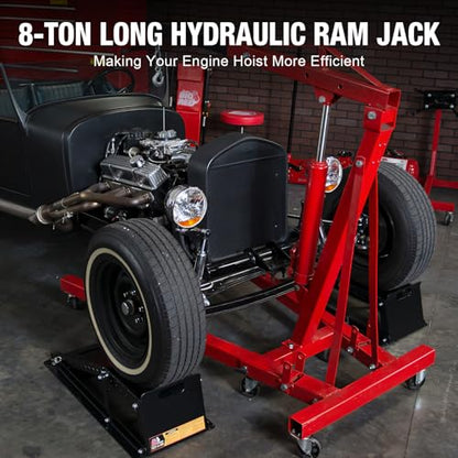 Big RED AQD8DR Hydraulic Long Ram Jack 8 Ton Heavy Duty Engine Hoist Cylinder with Double Piston Pump & Clevis Base- Professional Hydraulic Ram Cylinder for Garage Repair, Auto Shop, Farm Equipment - style: 8 TON/DOUBLE PUMP/New VERSION