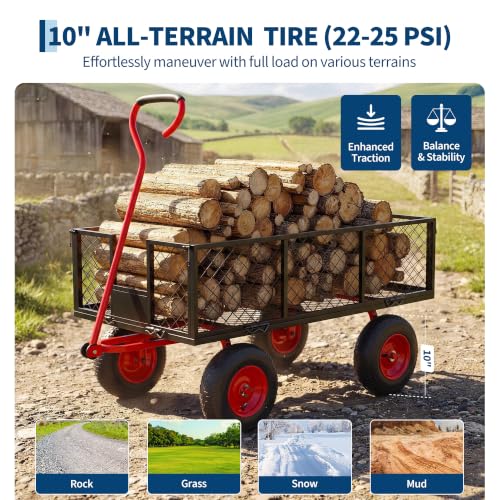 Heavy Duty 500 Lbs 3Cu Ft Steel Garden Cart Utility Wagon-Red