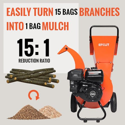 C40 Wood Chipper 4" inch Max Diameter Capacity 9 HP 274cc Gas Powered Engine Heavy Duty Shredder Mulcher - size: Max: 4" - C40