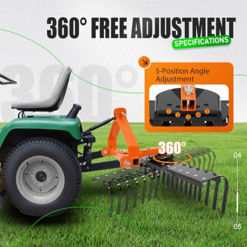 KUAFU 50" 3 Point Landscape Rock Rake for Category-0 Cat-0 Tractor with - style: Orange