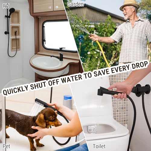 G-Promise Metal Shower Head Shut Off Valve, Flow Control Valve - color: Matte Black