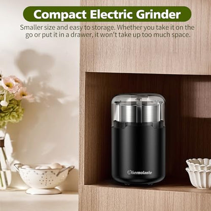 Hermolante Herb Grinder, Electric Spice Grinder, Press-Down Lid Starts - color: Black