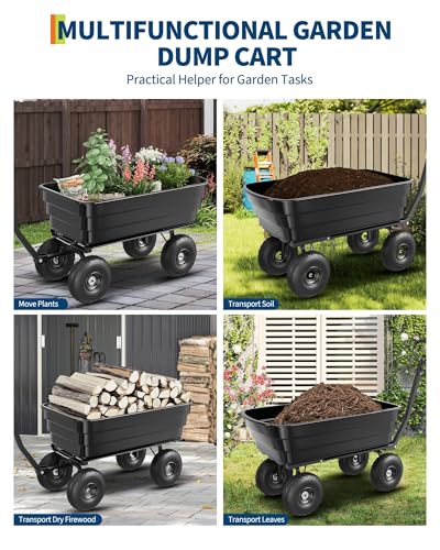 6 Cu.Ft Heavy-Duty Yard & Garden Cart – 1200LB Capacity Dump Wagon with Quick-Release Bed, 10” No-Flat All-Terrain Tires & 180° Adjustable Handle for Soil, Tools, Landscaping & Farming - size: 1200 lbs