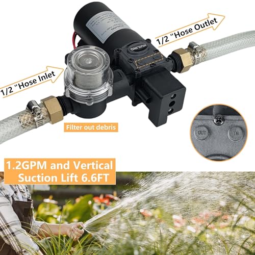 DC 12V Diaphragm Pump, Self-Priming Pump with Filter Quick Connection Terminal, 1.2 GPM 100 PSI Pressure Switch Adjustable Spray Pump, Suitable for RV Camping Shower Garden