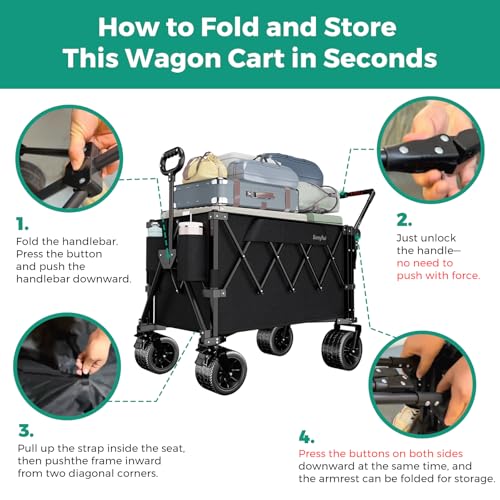 SUNNYFEEL 550LBS Push Pull Foldable Wagon with Tailgate & Big Wheels - color: Black