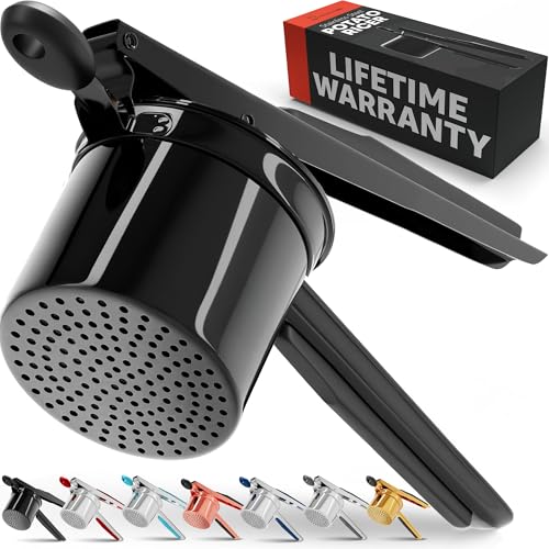 PriorityChef Large 15oz Potato Ricer, Heavy Duty Stainless Steel Potato Masher and Ricer Kitchen Tool, Press and Mash Kitchen Gadget For Perfect Mashed Potatoes - Everytime, All Black - color: Black/Black